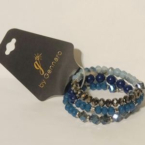 Blue Beaded Triple Wrap Bracelet